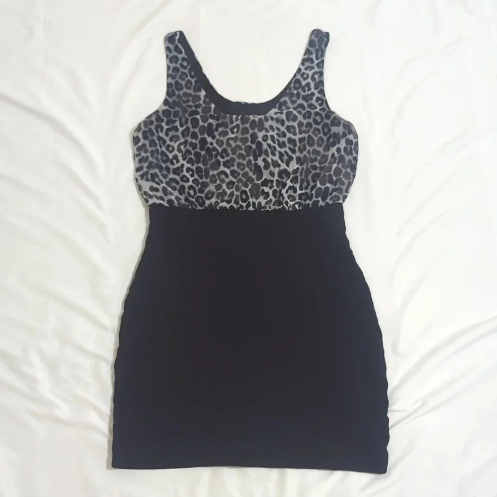 Express Sleeveless Leopard Print Mini Dress, Color Black/Gray Size M